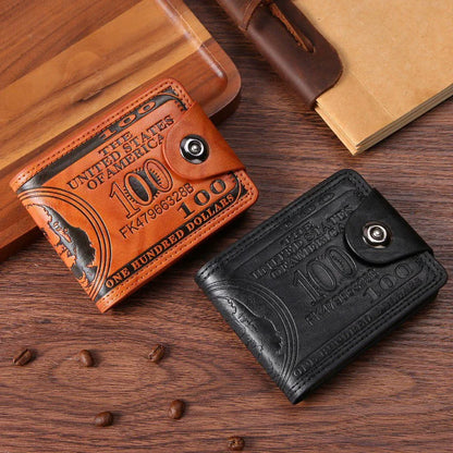 Fashion Wallets with 100 US Dollar Pattern Hasp Male Leather Wallet with Zipper Card Holder Coin Pocket Purse Cartera Women Men