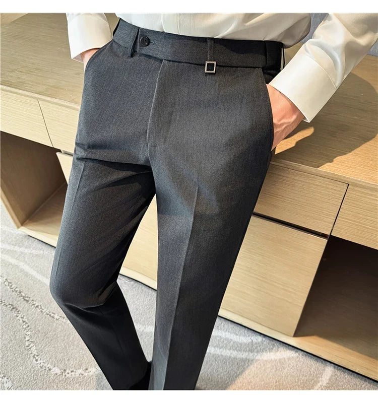 High Quality Invisible Elastic Waist Business Casual Suit Pants Built-in Anti Slip Strip Slim Fit Office Social Dress Trousers