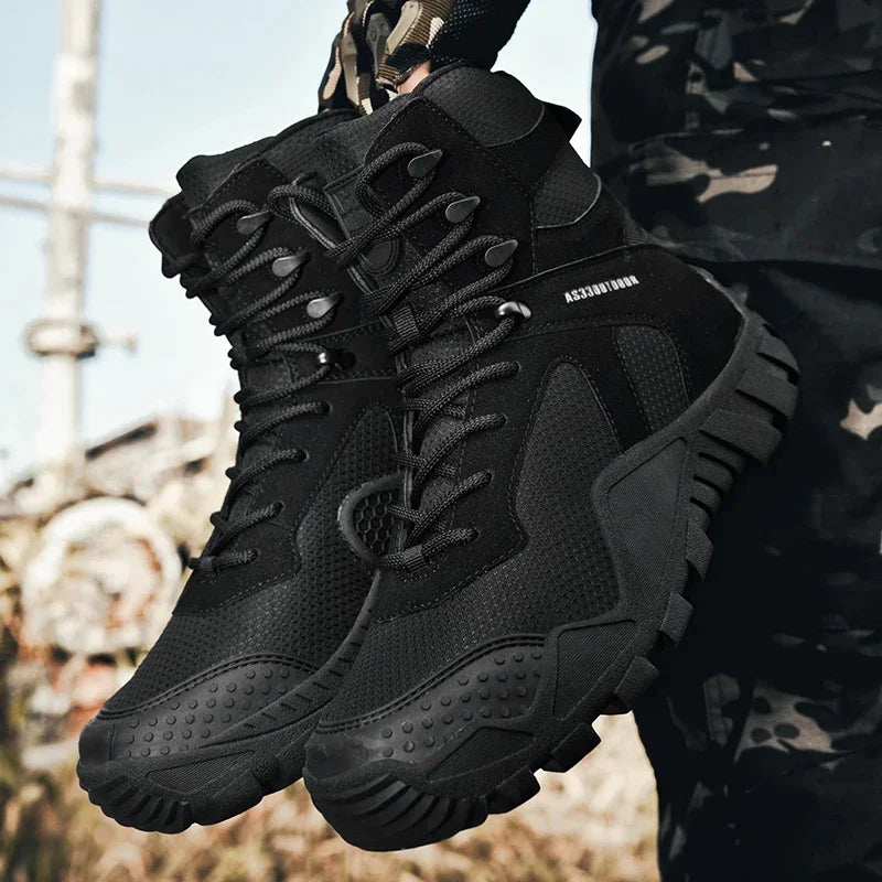 Outdoor High Top Mens Waterproof Fashion Platform Sneakers Ankle Botas Casual Shoes Combat Boots Male Black Large Size 47