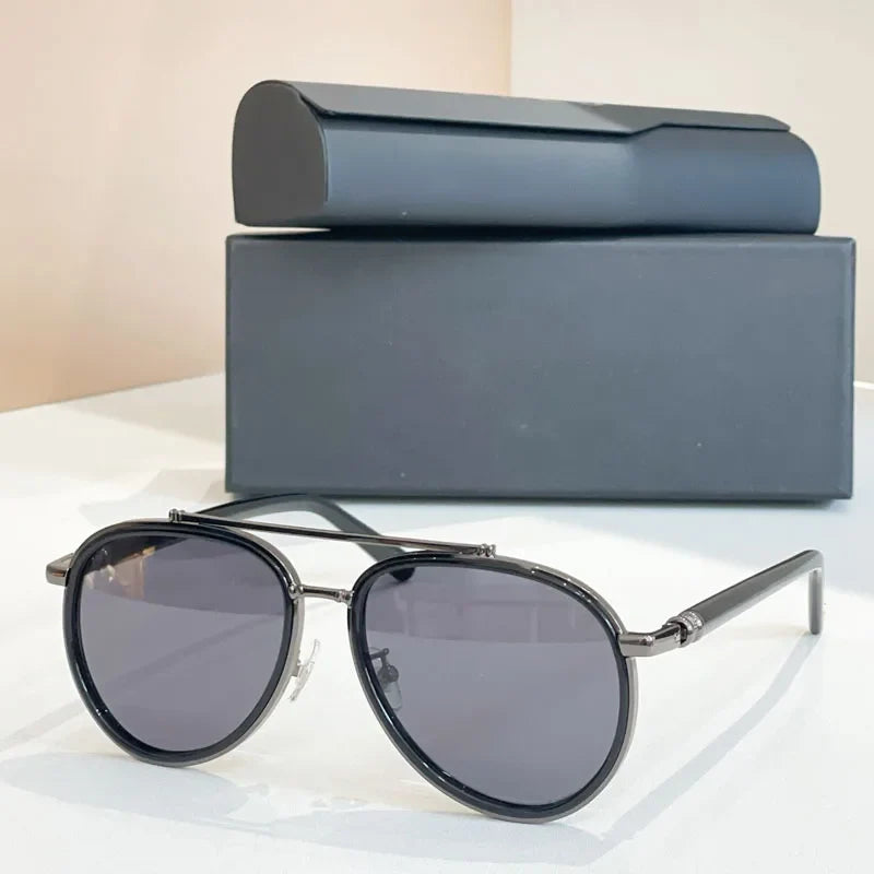 Big Oval Sunglasses for Men Women Double Bridges Alloy Acetate High Quality UV400 Classical Handmade Optical Glasses with Case