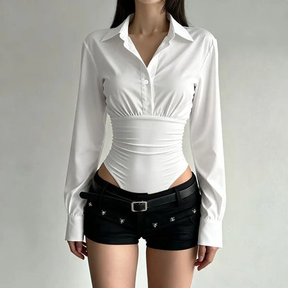 Summer Fashion New Design Sense High-end Spicy Girl Three-dimensional Top Simple Slim Fit Versatile Long Sleeved Jumpsuit Shirt