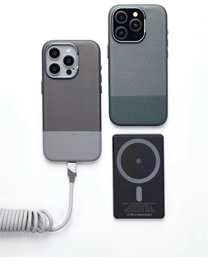 For Magsafe Fine Grained Leather Case For iPhone 17 Pro Max Ari 16 15 14 13 Metal Lens Frame Wireless Charge Accessories Cover