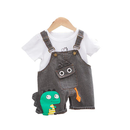 Cute Quality Baby girls Clothes Sets Summer Children's Denim Overalls + Cotton T-Shirt Clothing suits