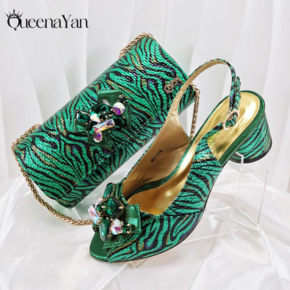 2025 Women Elegant Gold High Heel Shoe and Matching Bag Set with Rhinestone Accents Stylish Peep Toe Design for Party