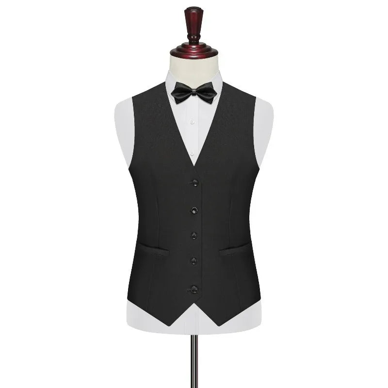 Men 2-piece Set British Style Single-breasted V-neck Vest Man Straight-leg Pant Male Slim Wedding Office Casual Outfit