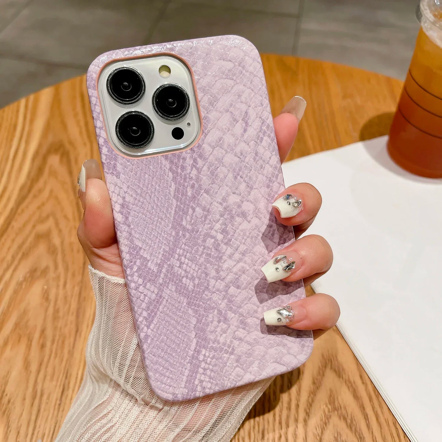 Luxury Snake Texture Leather Phone Case for iPhone 16 15 14 Pro Max Plus 13 12 11 Cases Leather Soft Cover Woman Girl