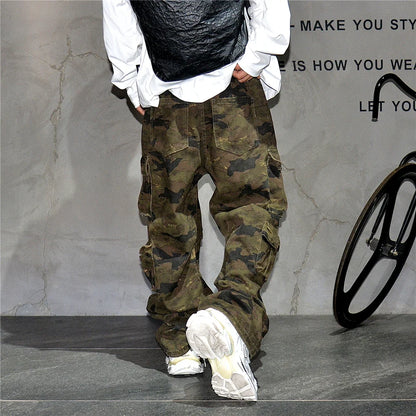 High Quality Vintage Multi-Pocket Camo Cargo Pants Mens Clothing High-End Fabric Tactical Baggy Pants Thick Casual Work Trousers