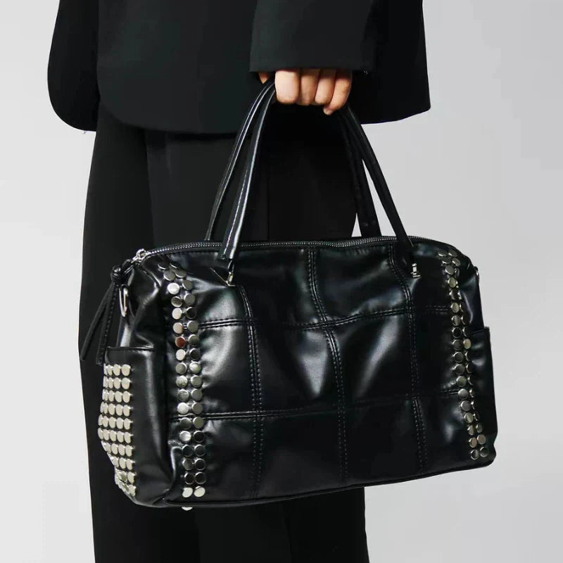New Y2K Fashion Retro Rivet Tote Bag Women's High-end Handbag Large Capacity Motorcycle Shoulder Bag Daily Commute Crossbody Bag