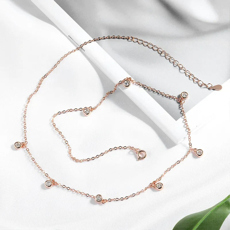 Certified Bubble 8 Stone 100% Real Moissanite Necklace Pendant Classic Women's Neck Chain Sterling Silver 925 Plated 18K
