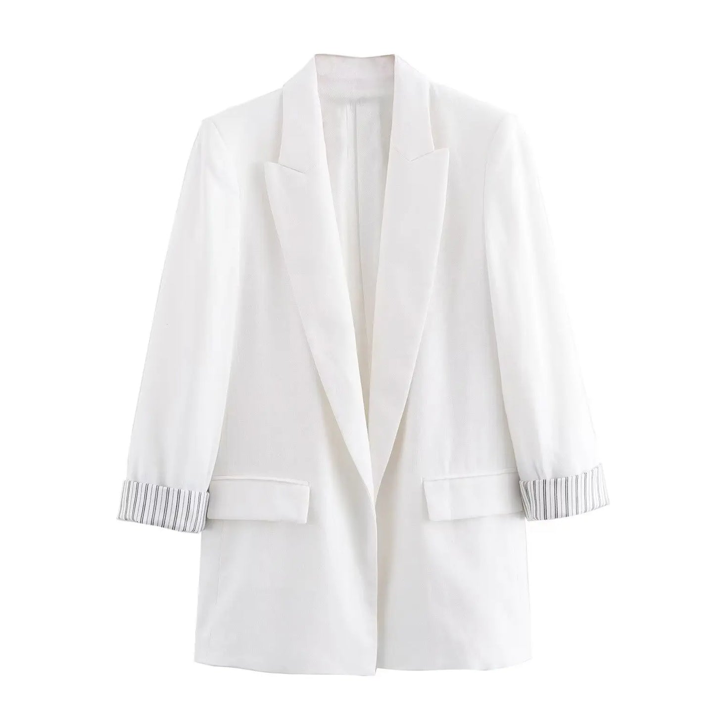 Women Fashion Solid Blazer Notched Collar Long Roll up Sleeves Female Chic Office Lady Business Outfits