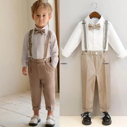 Children Luxurious Khaki Photography Suit Boys Formal Ceremony Costume Kids Birthday Wedding Party Performance Tuxedo Dress