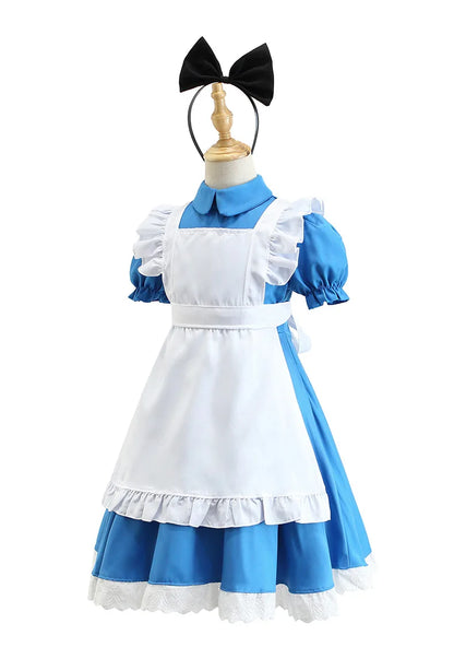 Children Blue Alice In Wonderland Halloween Costume For Kids Party Lolita Maid Dress Cosplay Fancy Carnival Costumes Girls