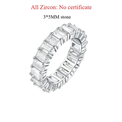 18k Plated 3*5mm Emerald Cut Moissanite Rings for Women Halo Full Eternity Bands Wedding Jewelry S925 Sterling Silver