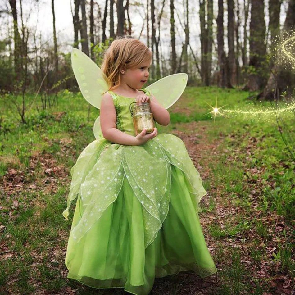 Girls Tinkerbell Fairy Dresses LED Light Up for Girls Costume Kids Cosplay Flower Fairy Princess Clothes Christmas Party Outfit