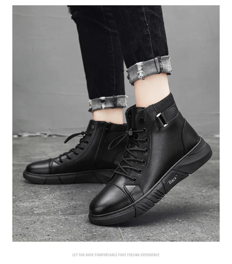 Men Boots Leather Casual Platform Boots Zipper British Style Autumn Winter Fashion Comfortable Mens Shoes Ankle Botas De Hombre