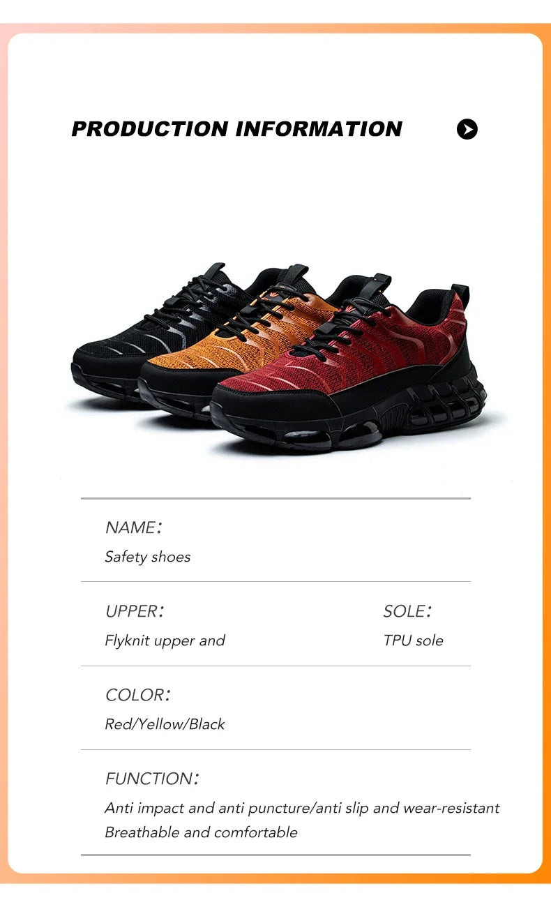 New 2024 Fashion Steel Toe Work Safety Shoes For Men Anti-smash Anti-puncture Indestructible Sneakers Protective Male Footwear