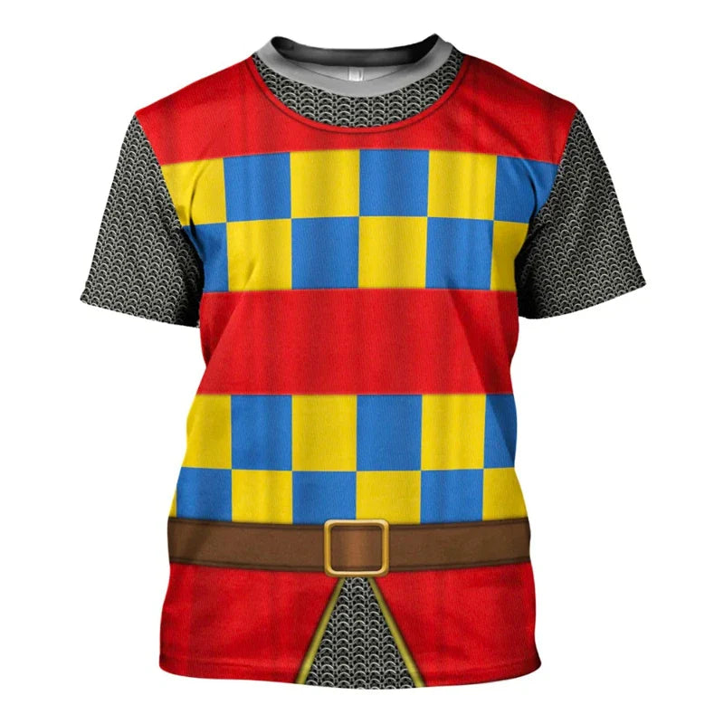 Medieval Holy Roman Empire Knight Cosplay 3D Graphic T Shirts For Men Clothes Casual Short Sleeve Tops Vintage Streetwear Tees