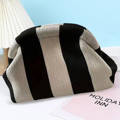 Summer Beach Clutch Bag Contrast Color Small Crochet Handbag Knitting Dumpling Clutch for Women Cute Cloud Casual Colorblock Bag