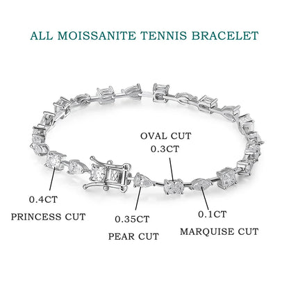 6.3 - 8.1ct Moissanite Tennis Bracelets for Women Men D VVS1 Lab Grow Diamond s925 Sterling Silver Plated 18k Bracelet