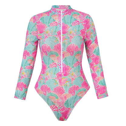 One Piece Sun Protection Swimwear 2026 Women Long Sleeved Print Swimsuit Female Sports Bathers Swimming Bodysuit Beach купальник