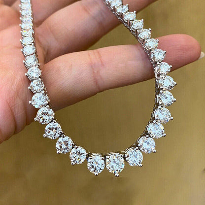 3-Claw Graduated Moissanite Tennis Necklace S925 Sterling Silver with Certificate Lab Diamond Wedding Riviera Necklace for Women