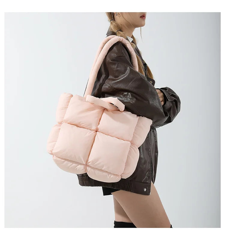 Fashion Soft Puffer Tote Bag Designer Quilted Women Shoulder Bags Nylon Padded Lady Handbags Down Cotton Warm Winter Shopper Bag