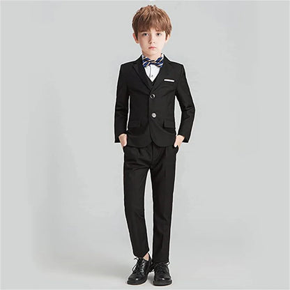 Vintage Boy's 4 Pieces Suit Set Jacket Vest Pants Bow-tie Kids Formal Tuxedo Slim Fit Slit Pocket Child Blazer Suits