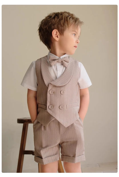 Children Luxurious Khaki Photography Suit Boys Formal Ceremony Costume Kids Birthday Wedding Party Performance Tuxedo Dress