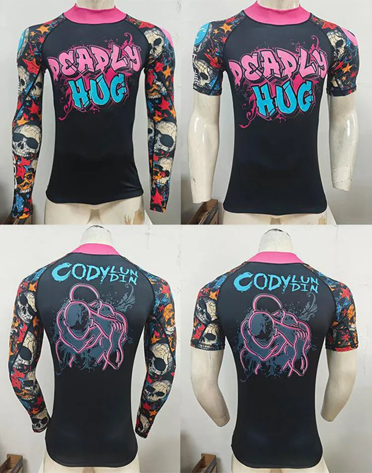 Cody Lundin Wrestling Compression T Shirt Men Full Subliamtion Brazilian Jiu-Jitsu MMA Shor Sleeve Rashguard With Anti Rubber