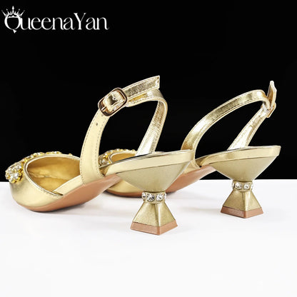 Italian Shoes and Handbags Accessory Set with Rhinestone Metal Embellishments Wedding Shoes Bridal Shoes Designer