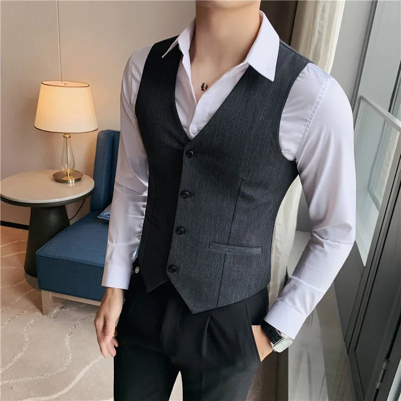 Plus Size 7XL 6XL 5XL Men's Fashion Striped Suit Vest British Style Business Work Slim Fit Wedding Social Sleeveless Vest