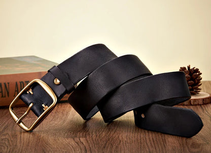 3.8CM Real Genuine Thick Leather Belt Cowhide Copper Pin Buckle Casual Jeans Belt Men High Quality Retro Cowboy Belt Male Strap