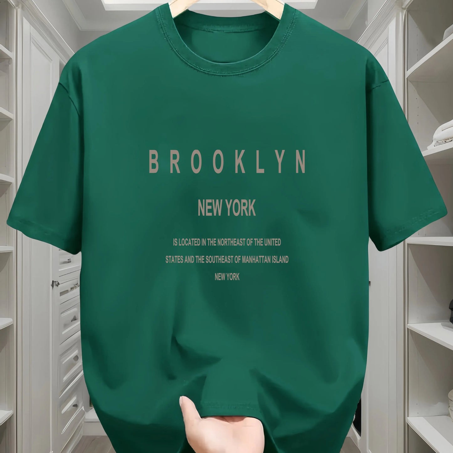 Men's summer 100 cotton fashionable casual loose Brooklyn New York English printed round neck short sleeved T-shirt top