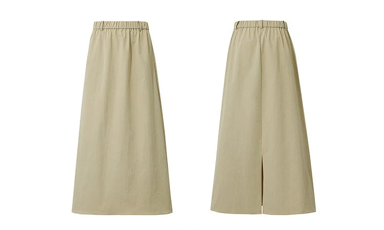 Women's Skirt 2026 Summer New Leisure Elastic Waist Slit A-Line Midi Skirt Women's Loose Embroidered Woman Clothes 12621058