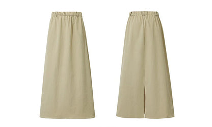 Women's Skirt 2026 Summer New Leisure Elastic Waist Slit A-Line Midi Skirt Women's Loose Embroidered Woman Clothes 12621058