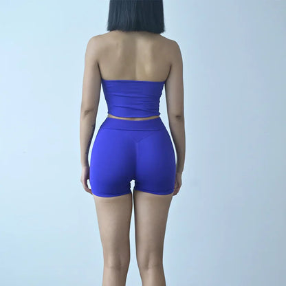 Sexy Halter Neck Beautiful Back High Waist Peach Sports Bras Shorts Suit Pilates Gathering Yoga Vest Training Fitness Bra Sets