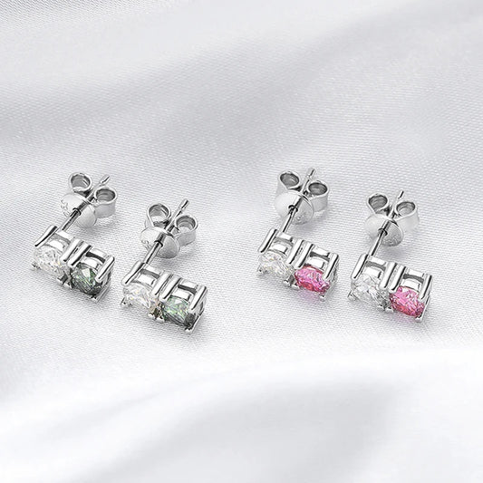 1.2cttw 100% Real Green Moissanite Studs Earrings for Women  Classic Four Claw Ear Studs S925 Sterling Silver Jewelry GRA