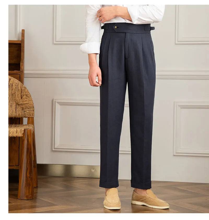 Three Gentleman Summer Naples Casual Straight Pants Men's Commuting Cotton and Linen Comfortable Breathable High Waist Pants