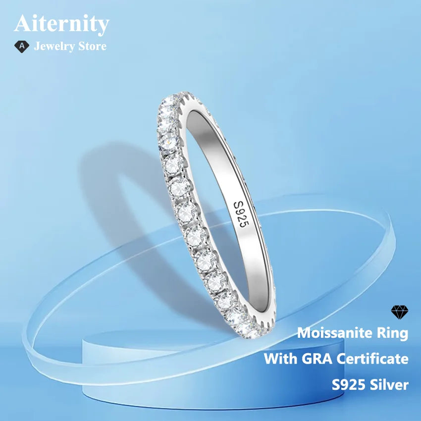 D VVS1 Moissanite Ring 925 Sterling Sliver With GRA Certificate Eternity Band Wedding Engagement Rings For Women And Men