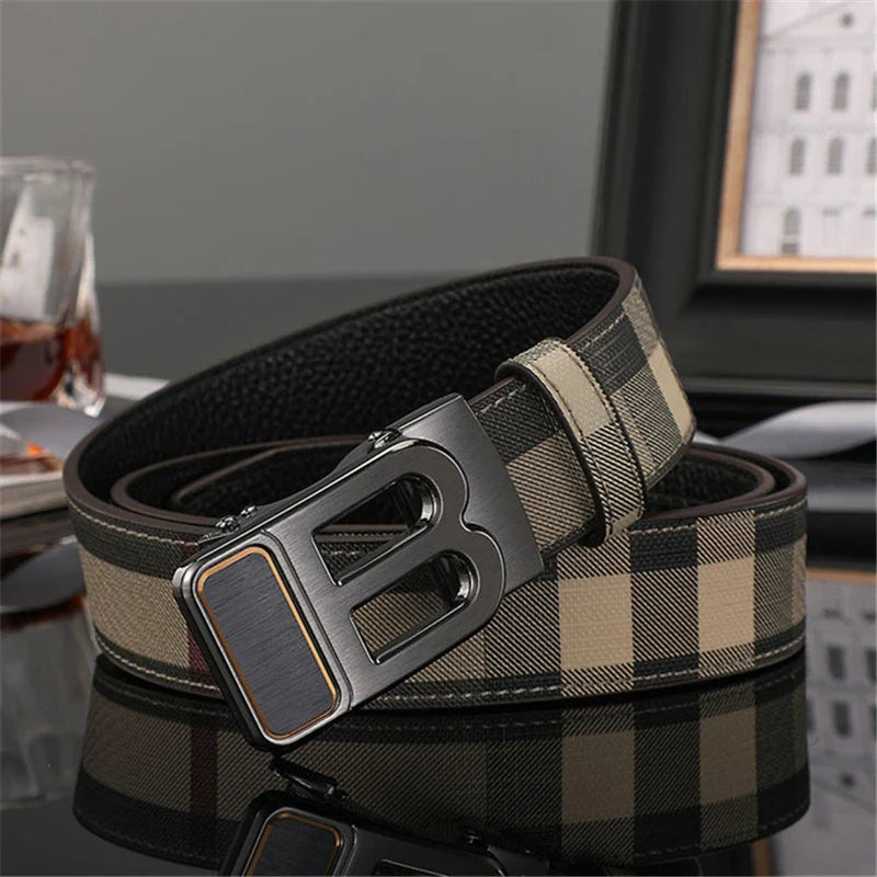 New Canvas Men Belt Luxury Automatic Zinc Alloy B Buckle Brand Real Leather Belt for Business Men Male Waistband for jeans belt