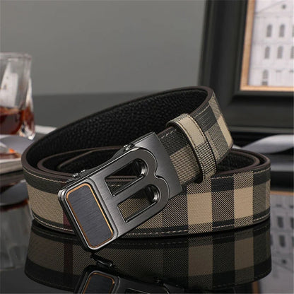 New Canvas Men Belt Luxury Automatic Zinc Alloy B Buckle Brand Real Leather Belt for Business Men Male Waistband for jeans belt