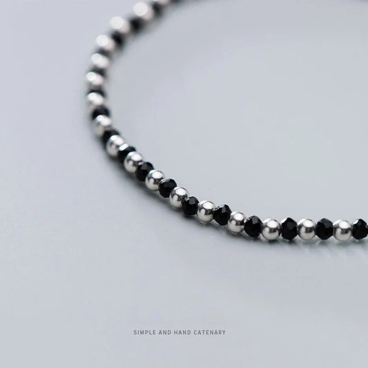Bracelet jonc en cristal noir ou à billes pour femme, en argent sterling 925, bijou fin, cadeau 2020 Nouveau