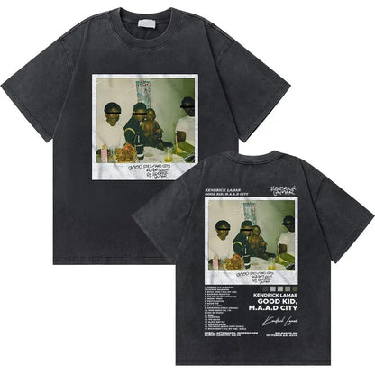 Washed Vintage Rapper Kendrick Lamar Good Kid Money Trees T-shirts Men Hip Hop Retro Oversized Tshirt Male Fashion Trend T Shirt