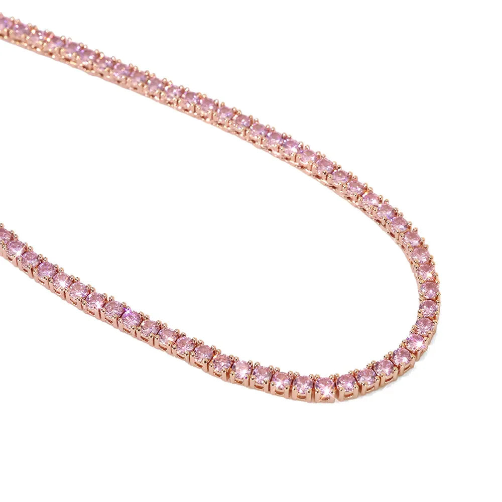 Hip Hop Jewelry Ice 5mm Wide Colorful Sparkling Tennis Necklace CZ Zircon Fashionable Tennis Necklace Suitable For Men And Women