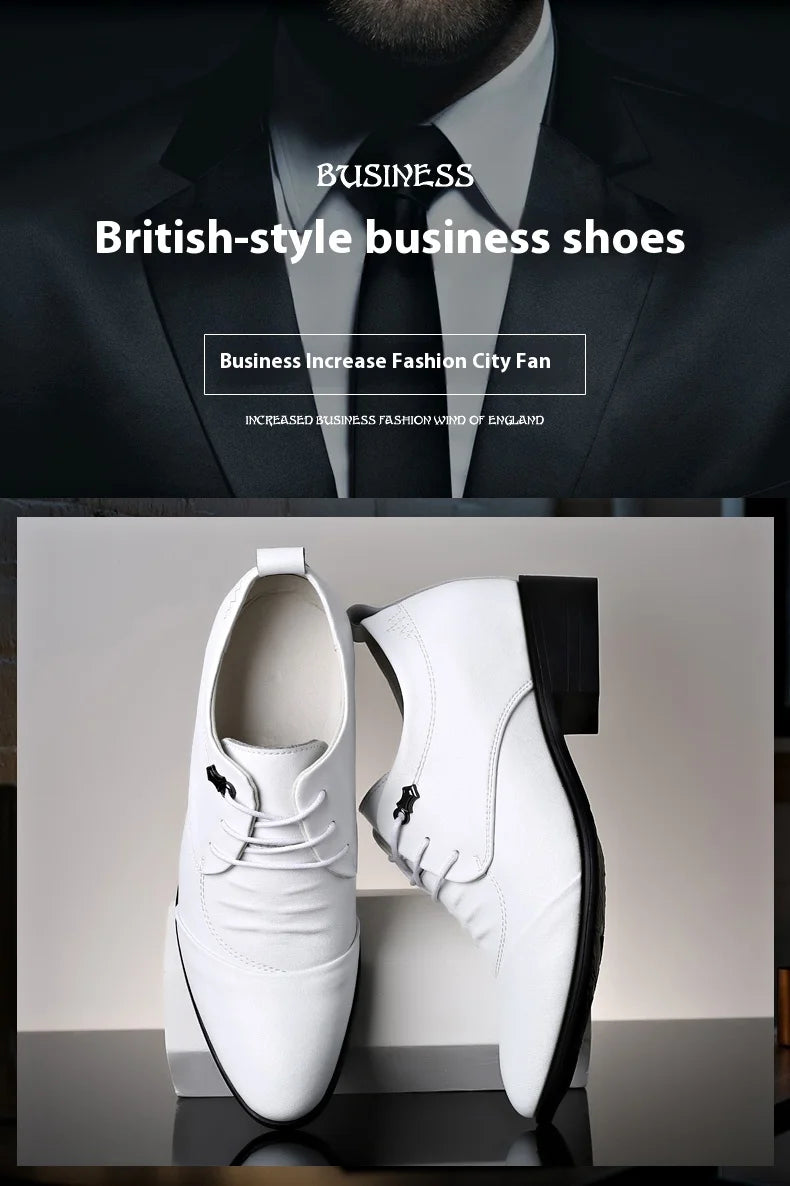 Business Men Oxford Leather Shoes Elevator Man Height Increase Insole 6CM White Black Thick Soled Formal Casual Shoes