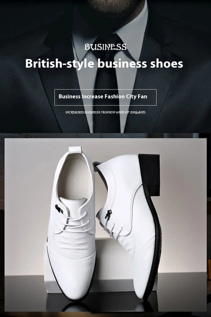 Business Men Oxford Leather Shoes Elevator Man Height Increase Insole 6CM White Black Thick Soled Formal Casual Shoes
