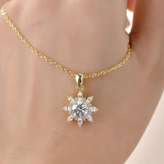 Exquisite Sunflower Pendant Necklace Certificated 8MM Moissanite Diamond Necklaces for Women Timeless Style Jewelry