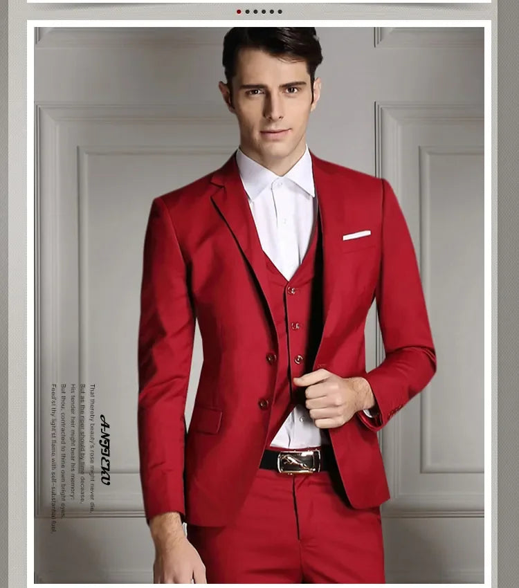 Blazers Pants Vest New Fashion Men Business Casual Suits / Male Solid Color Three Piece Sets Jacket Coat Trousers Waistcoat