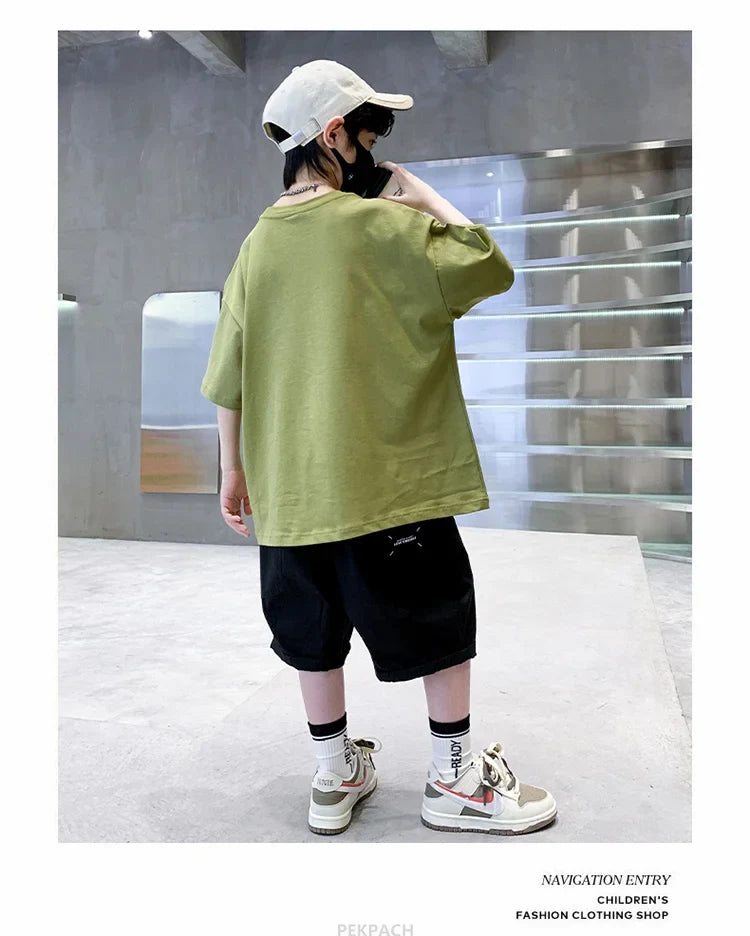 Cartoon Rabbit Boys Summer Clothing Two Piece Set Outfits Short Sleeved T-shirt Shorts Tracksuits Kids Children Casual Costumes
