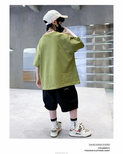 Cartoon Rabbit Boys Summer Clothing Two Piece Set Outfits Short Sleeved T-shirt Shorts Tracksuits Kids Children Casual Costumes